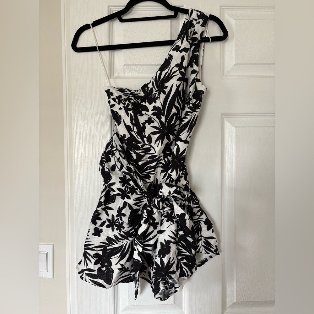 Chic Black and White Floral Romper